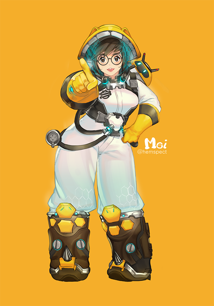 1girl, :d, artist_name, bad_id, bad_twitter_id, beekeeper_mei, black-framed_eyewear, boots