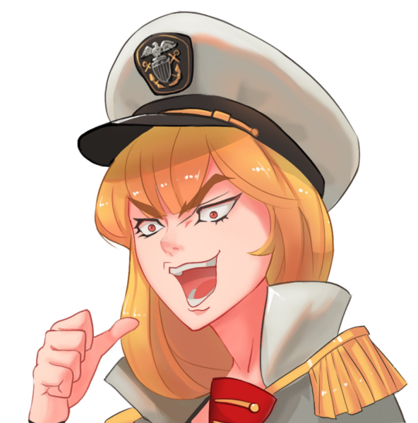 >:d, 1girl, :d, blonde_hair, eyeshadow, hat, jojo_no_kimyou_na_bouken, kantai_collection