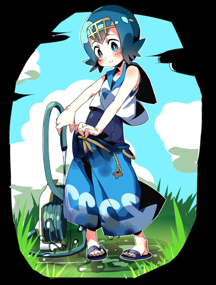 1girl, blue_hair, border, female_focus, highres, lana_(pokemon), nintendo, pokemon