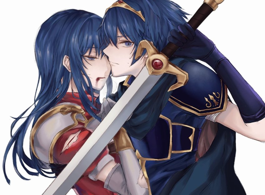 1boy, 1girl, armor, asanokoc, blue_eyes, blue_hair, caeda_(fire_emblem), cape