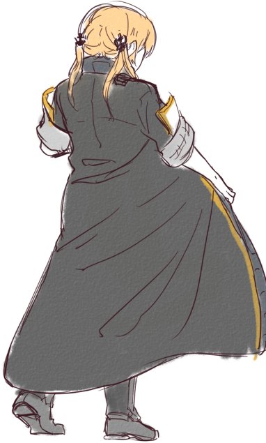 1girl, anchor_hair_ornament, betchan, blonde_hair, clothes_grab, coat, commentary, cosplay