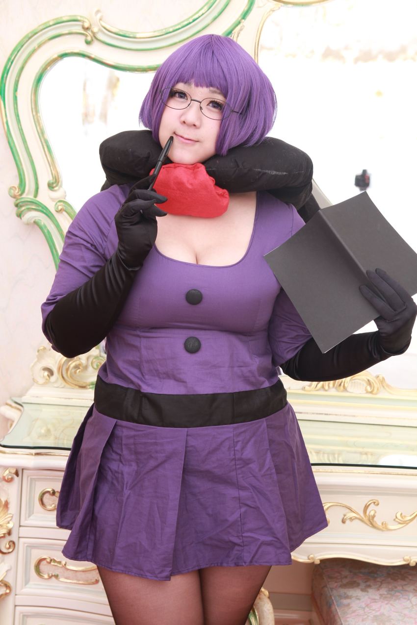 10s, 1girl, absurdres, blue_eyes, breasts, brown_pantyhose, cleavage, cosplay