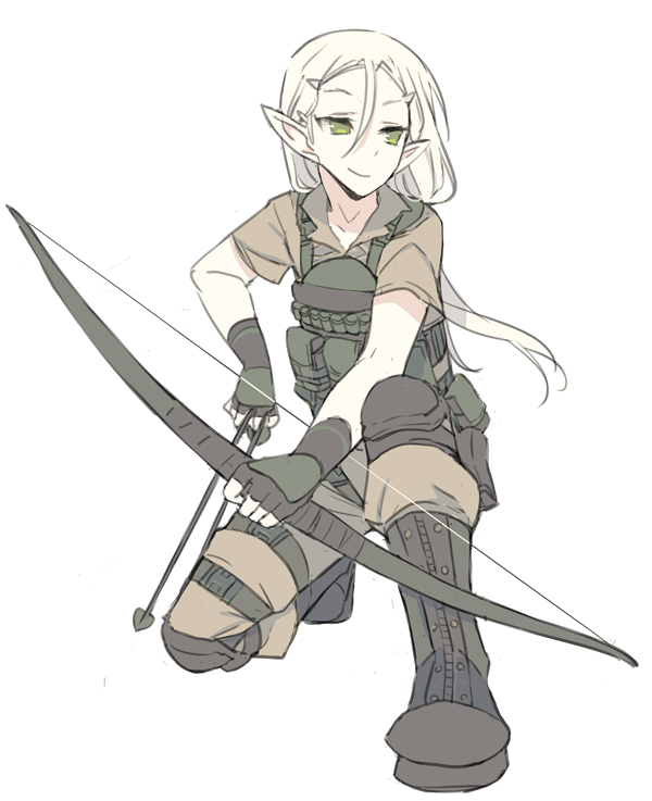 1boy, androgynous, arrow_(projectile), bishounen, blade_(galaxist), blonde_hair, bow_(weapon), closed_mouth