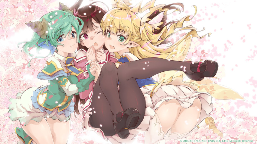3girls, aqua_eyes, ass, black_bow, blonde_hair, blue_eyes, bow, clarice_umbra