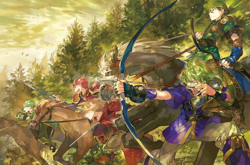 5boys, alen_(fire_emblem), armor, arrow_(projectile), bow_(weapon), cloak, fire_emblem, forest