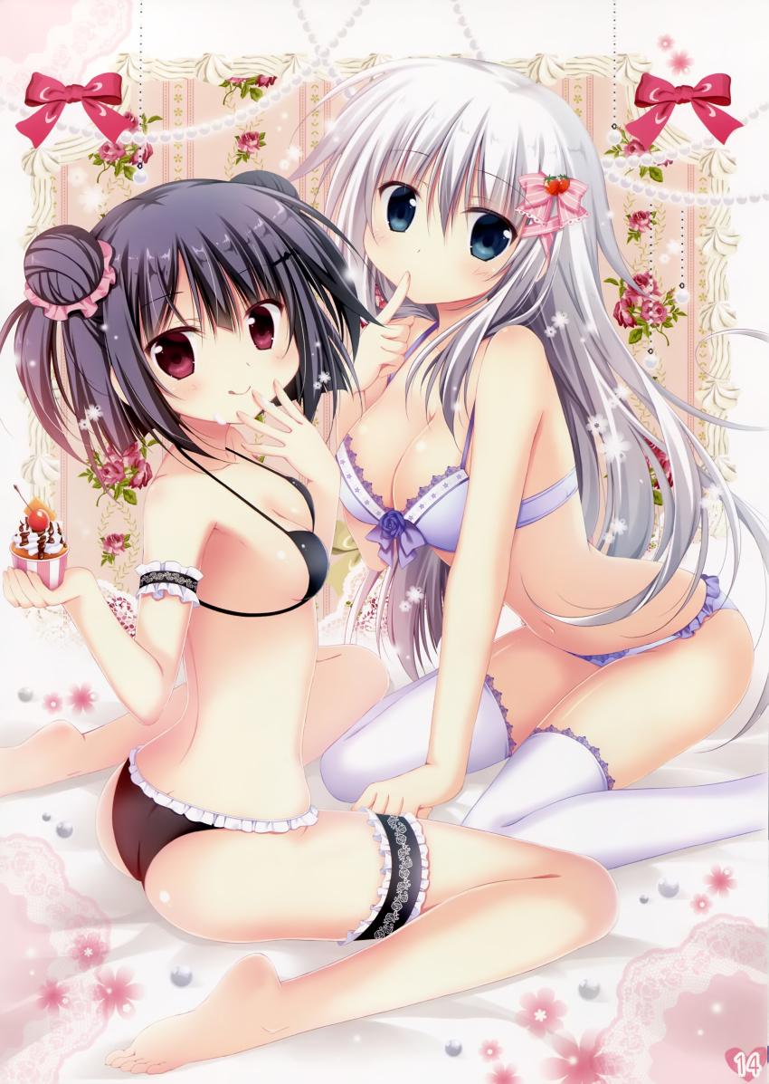 2girls, ;q, absurdres, arm_garter, ass, bare_arms, bare_legs, bare_shoulders