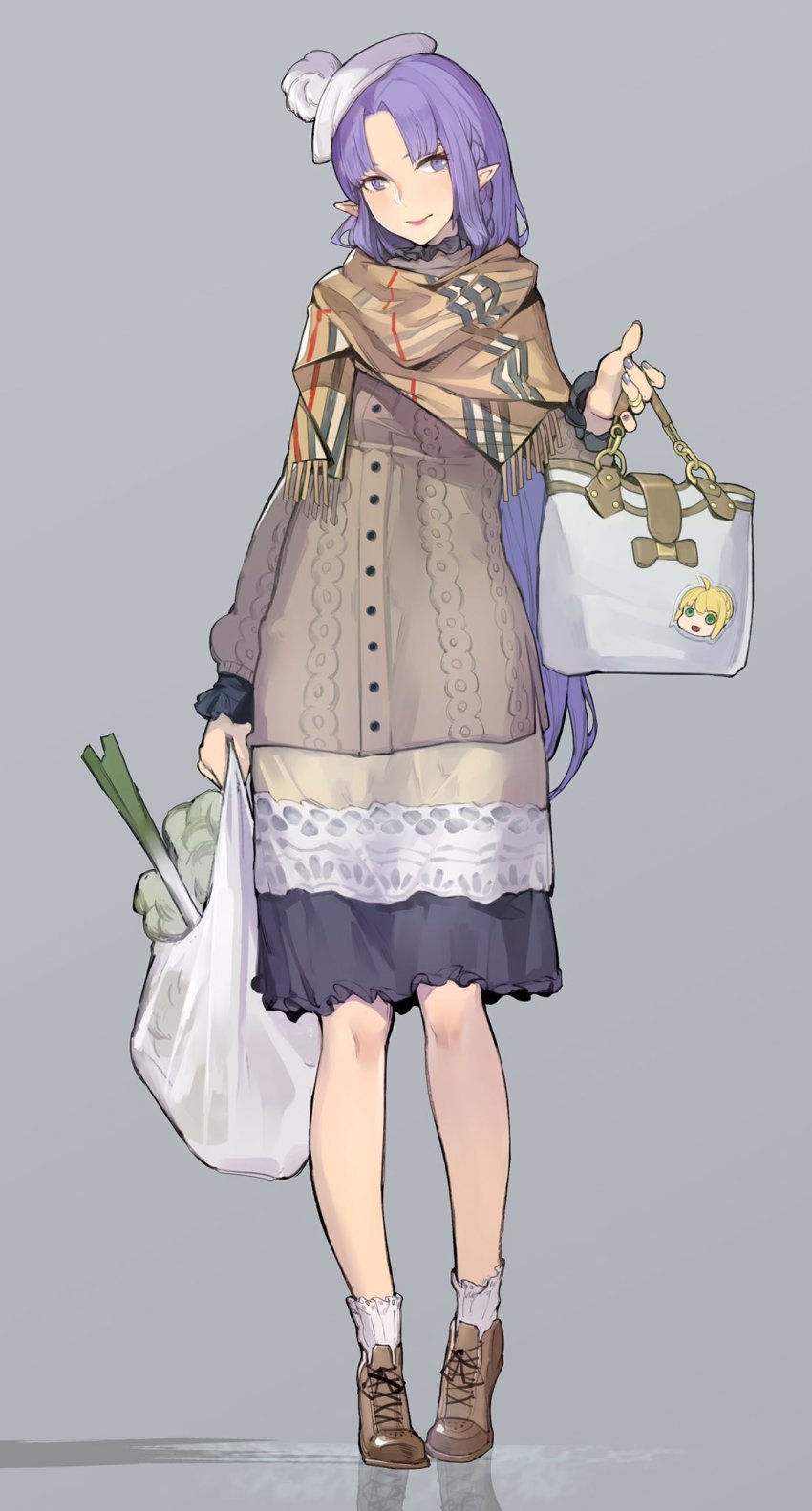 1girl, ahoge, alternate_costume, artoria_pendragon_(fate), bag, blonde_hair, blush, braid