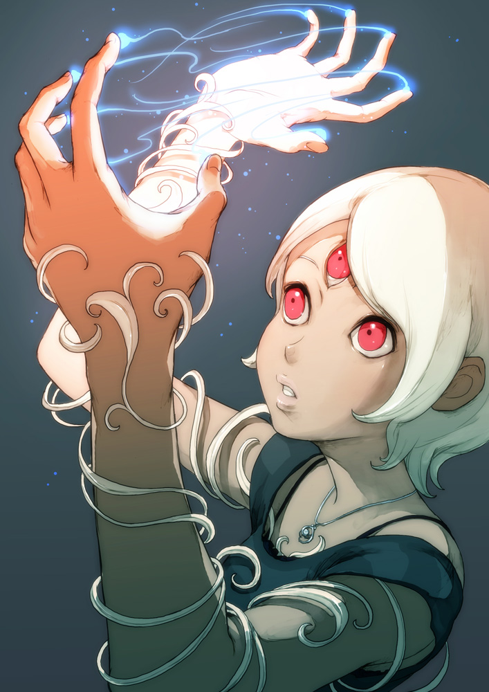 1girl, adapted_costume, alternate_hairstyle, blonde_hair, dark-skinned_female, dark_skin, female_focus, gravity_daze