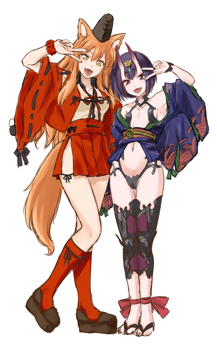 2girls, :d, animal_ears, armpits, bad_id, bad_pixiv_id, black_hair, brown_hair