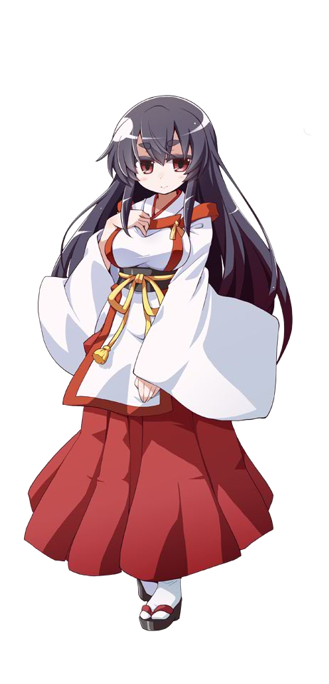 1girl, akaneya, black_hair, breasts, female_focus, full_body, hand_on_own_chest, japanese_clothes