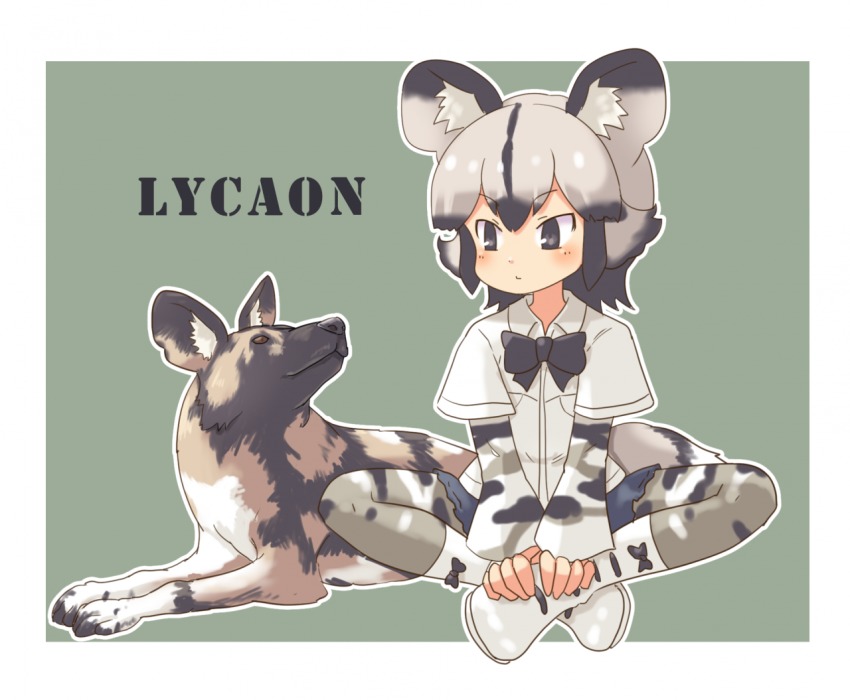 10s, 1girl, african_wild_dog, african_wild_dog_(kemono_friends), animal, animal_ears, animal_print, bad_id