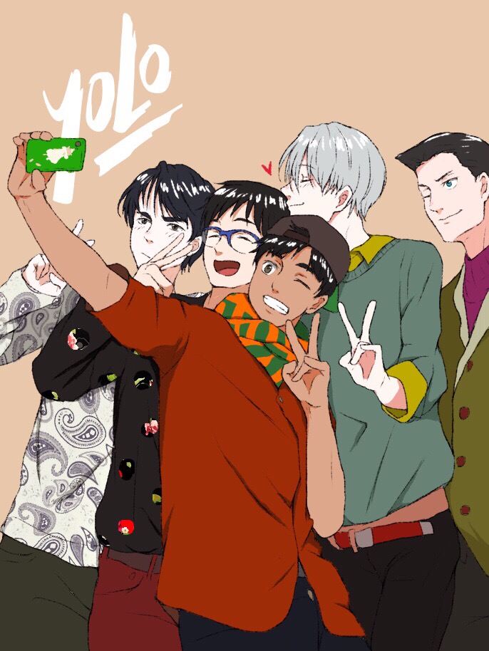 10s, 5boys, ^_^, arashi_(boom_sate225), backwards_hat, baseball_cap, black_hair, blue-framed_eyewear