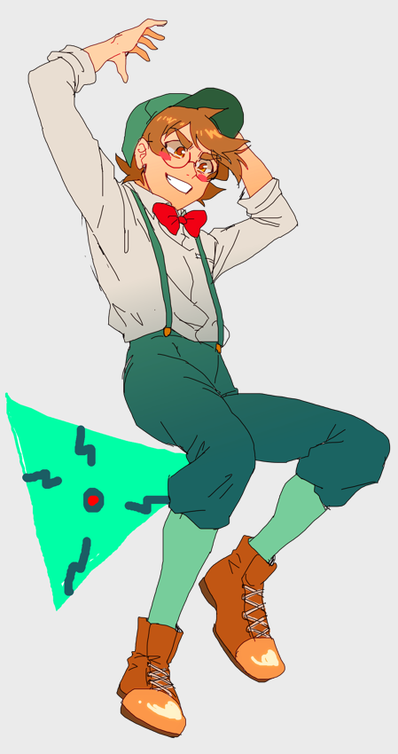 1girl, blush_stickers, boots, bow, bowtie, brown_boots, brown_hair, newsboy_cap