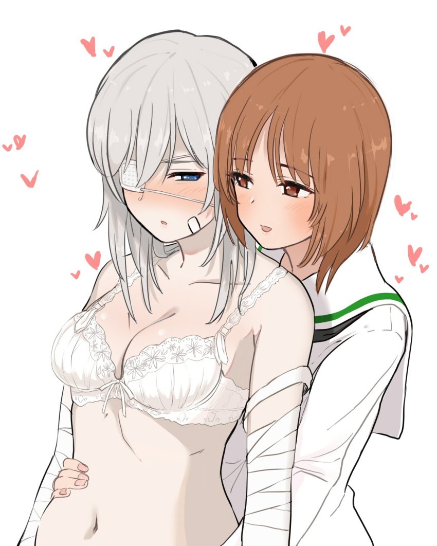 10s, 2girls, bad_id, bad_twitter_id, bandages, bandaid, bandaid_on_face, black_neckerchief