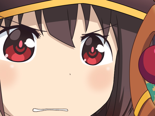 1girl, brown_hair, close-up, female_focus, gunuaki, gununu_(meme), kono_subarashii_sekai_ni_shukufuku_wo!, megumin, meme, parody, red_eyes, solo