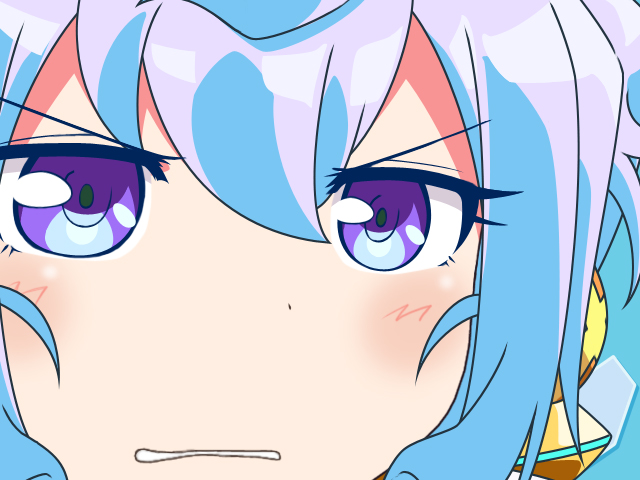 1boy, blue_eyes, blue_hair, clenched_teeth, close-up, gunuaki, gununu_(meme), hacka_doll