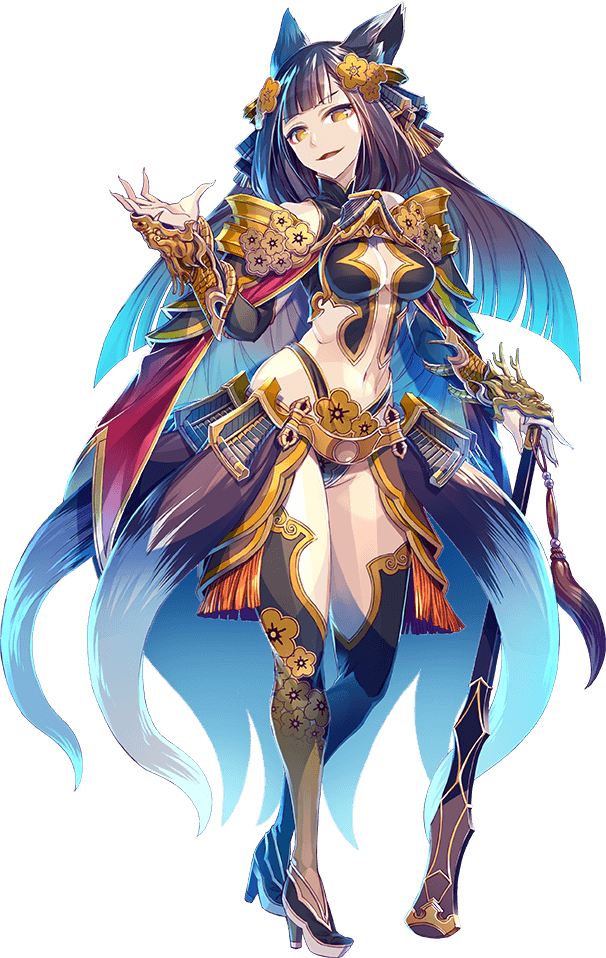 1girl, animal_ears, black_hair, boots, breasts, cleavage_cutout, clothing_cutout, fake_animal_ears, female_focus, full_body, hair_ornament, hand_up, high_heels, long_hair, looking_at_viewer, medium_breasts, midriff, navel, official_art, open_hand, open_mouth, oshiro_project:re, solo, thigh_boots, thighhighs, transparent_background, very_long_hair, yamagata_(oshiro_project), yellow_eyes, zounose