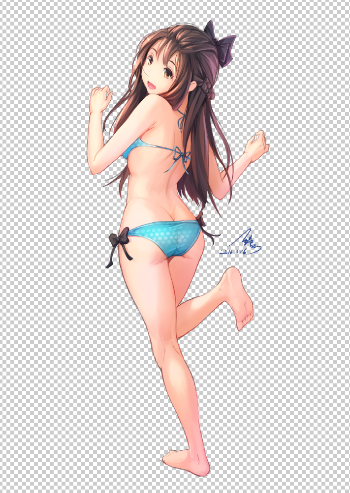 1girl, :d, ass, back, bare_arms, bare_legs, bare_shoulders, barefoot