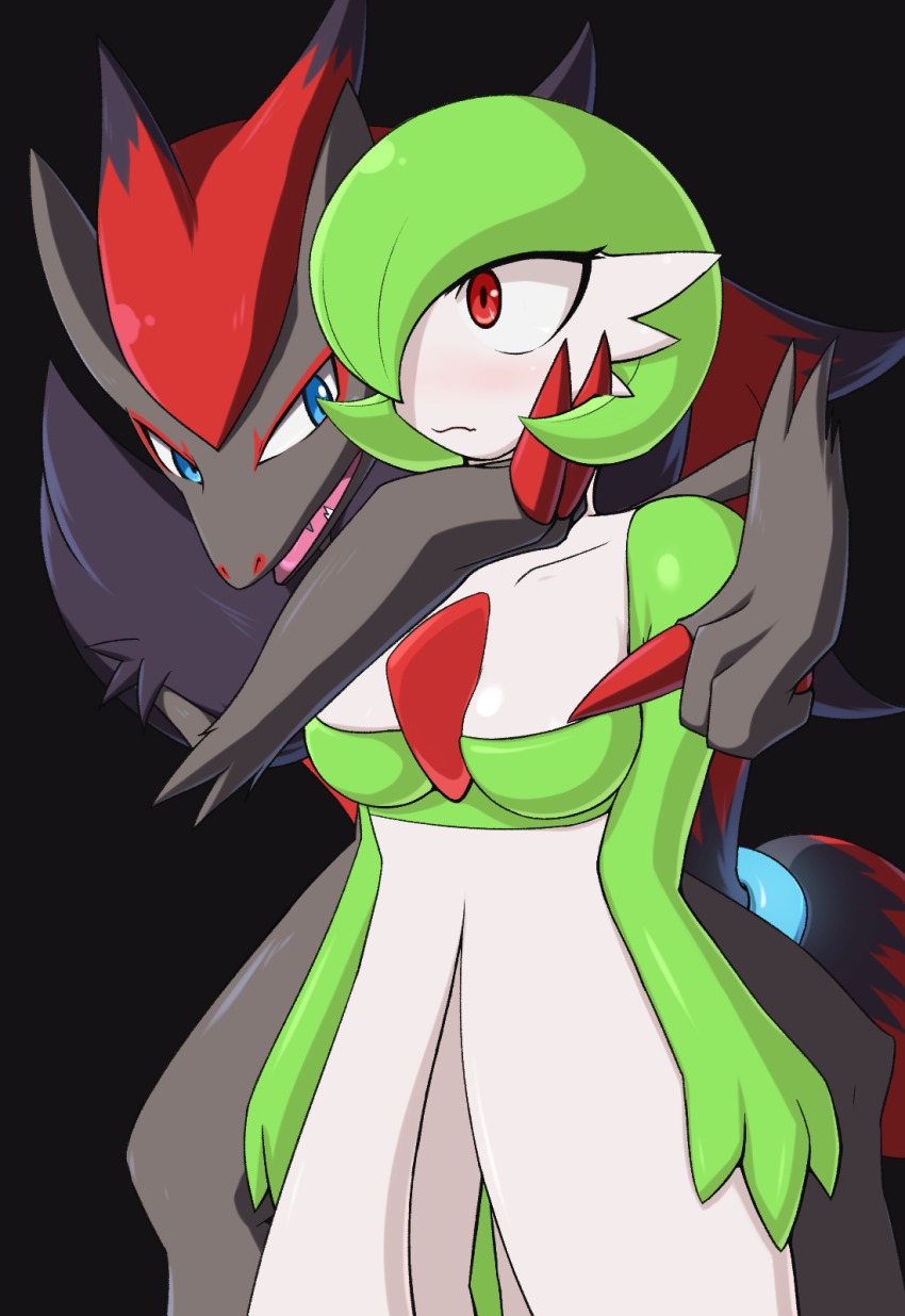 1boy, 1girl, animal_ears, aoinu111, black_background, black_hair, blue_eyes, blush