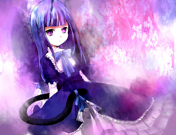 00s, blue_hair, cat_tail, dress, frederica_bernkastel, frills, long_hair, mathnote