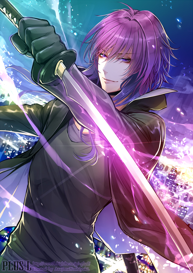 10s, 1boy, artist_name, asajima_yoshiyuki, black_gloves, black_shirt, black_sweater, blue_eyes