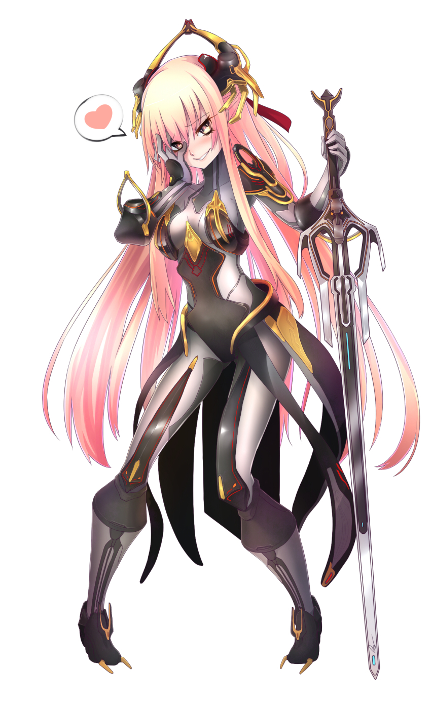 armor, heart, highres, long_hair, patton_(cross-bones-t), solo, spoken_heart, sword