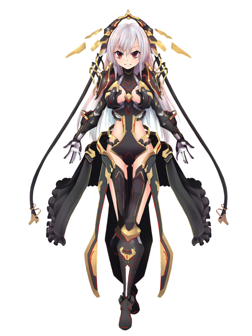 armor, black_boots, boots, full_body, hair_between_eyes, highres, long_hair, patton_(cross-bones-t)