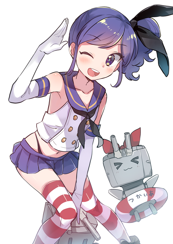 >_<, 1girl, :3, ;d, aikatsu!, aikatsu!_(series), arm_up, black_neckerchief