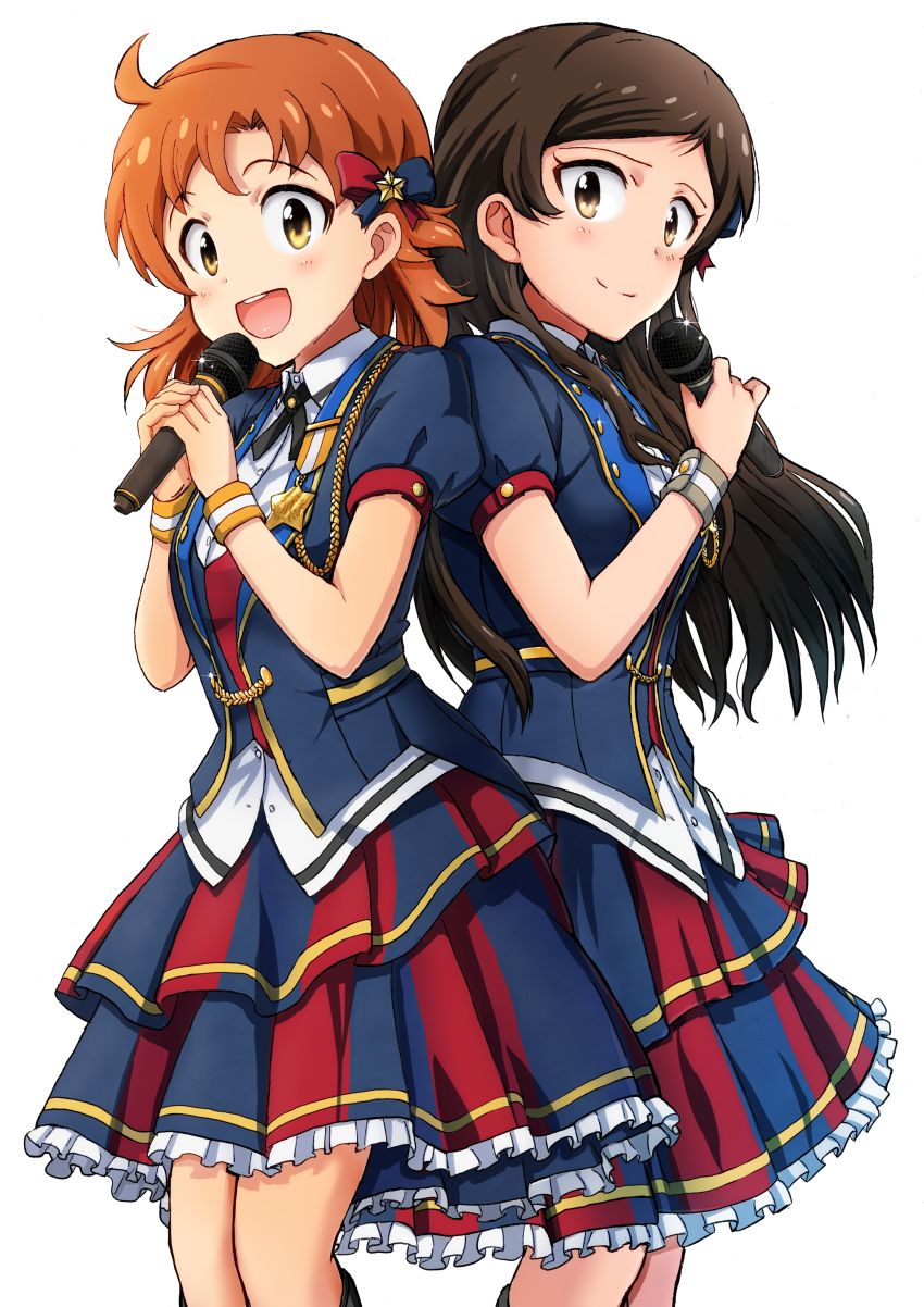 10s, 2girls, :d, absurdres, ahoge, black_hair, black_ribbon, blush