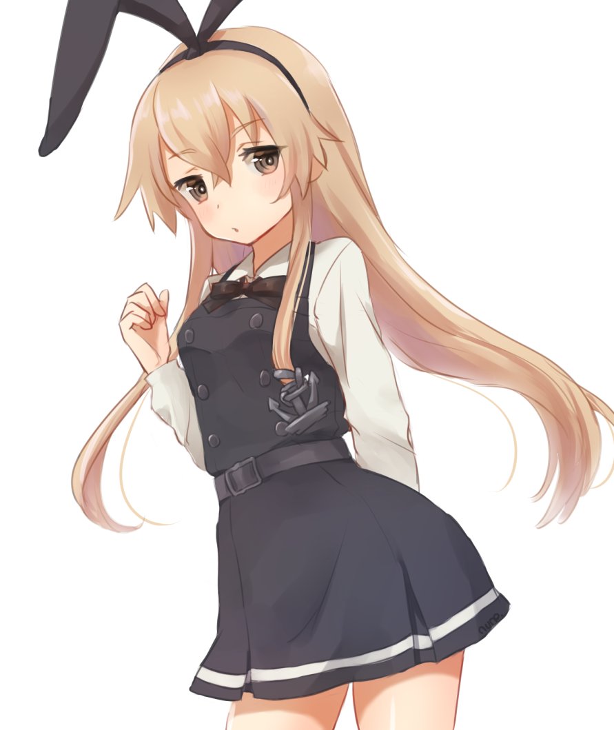 1girl, alternate_costume, asashio_(kancolle), asashio_(kancolle)_(cosplay), black_hairband, black_ribbon, blonde_hair, brown_eyes