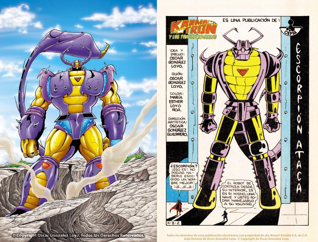 1970s_(style), 1980s_(style), 2boys, asura_(karmatron), cape, cloud, comic, comparison