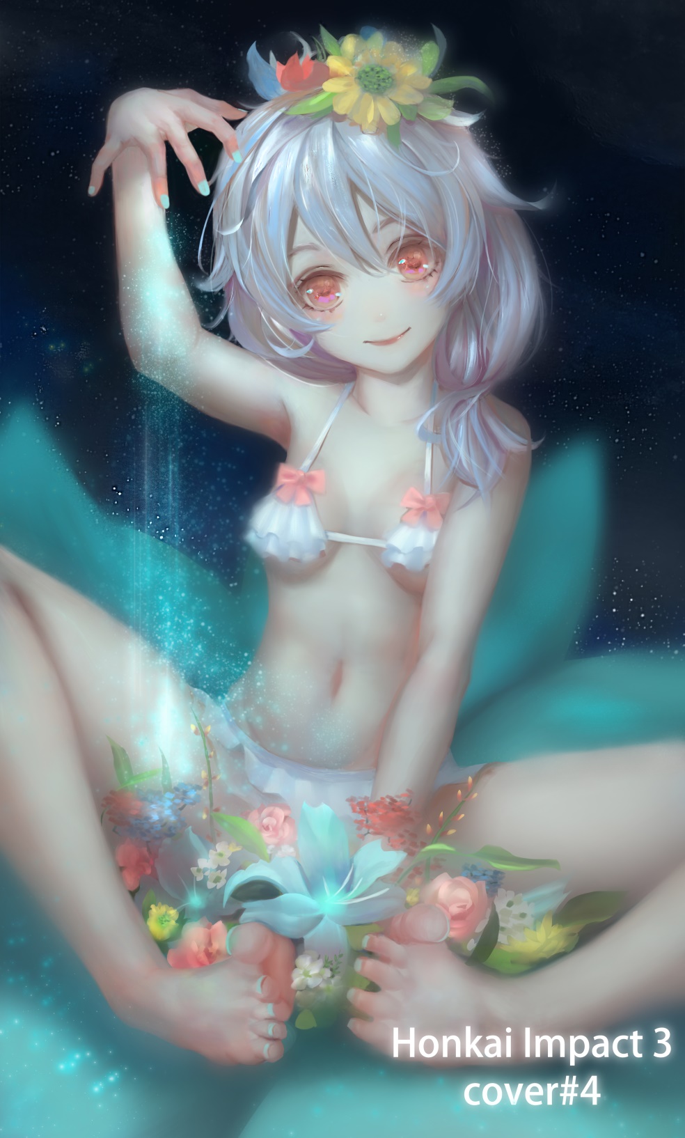 1girl, bikini, blue_nails, blush, breasts, cleavage, collarbone, female_focus