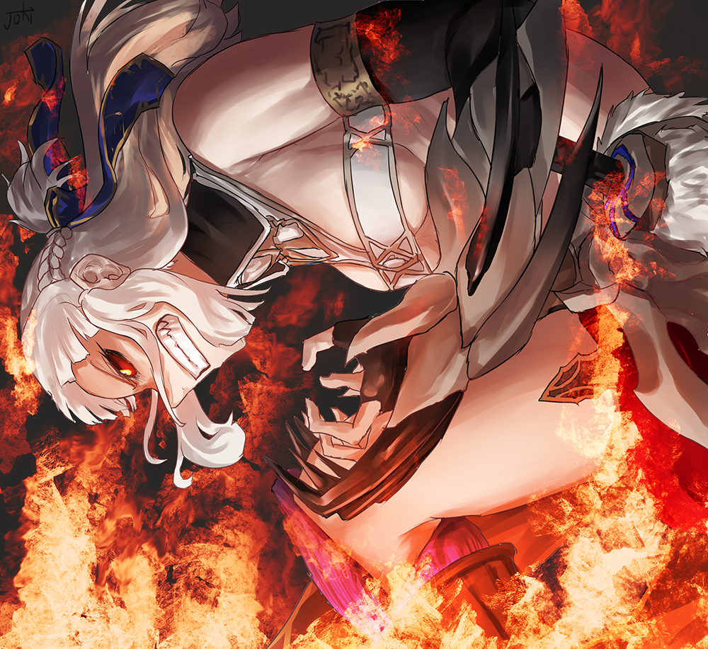 1girl, berserker_of_el_dorado, claw_(weapon), clenched_teeth, colored_sclera, fate/grand_order, fate_(series), female_focus