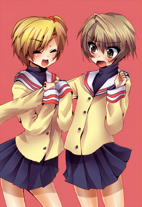 00s, 2boys, bad_id, bad_pixiv_id, blonde_hair, brown_eyes, brown_hair, clannad