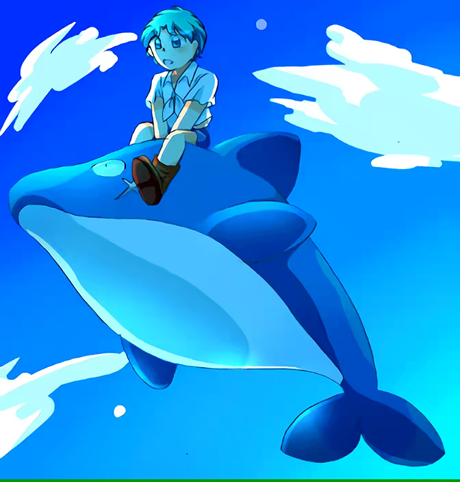 1990s_(style), akazukin_chacha, bird, dolphin, flying, heron, merfolk, merman