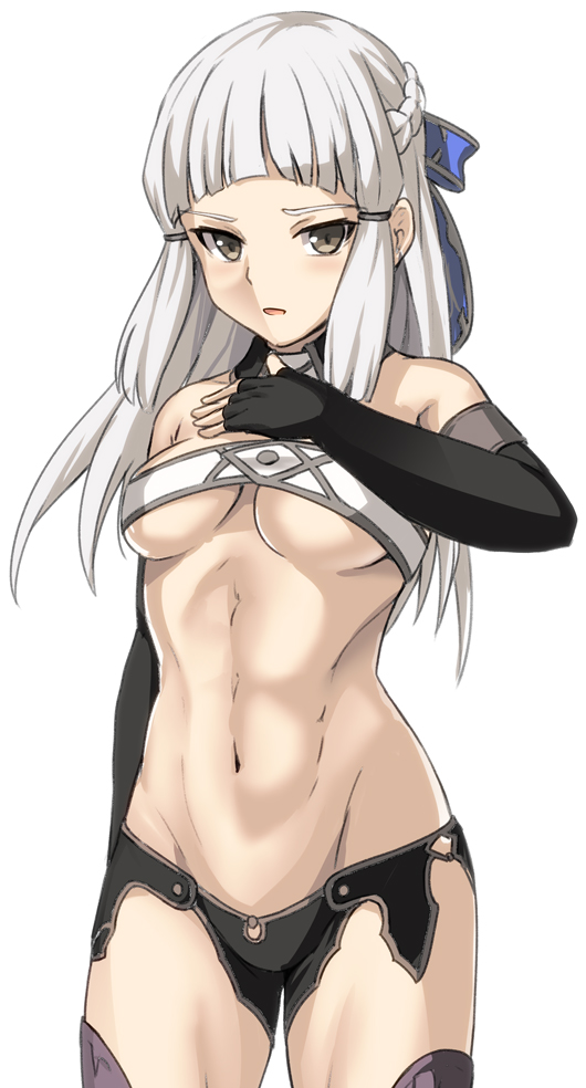 1girl, abs, berserker_of_el_dorado, braid, breasts, brown_eyes, cowboy_shot, detached_collar