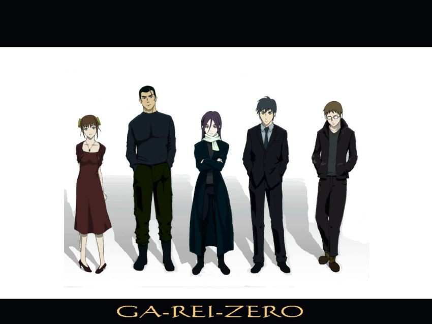 2girls, 3boys, ga-rei, ga-rei_zero, ghost_in_the_shell, ghost_in_the_shell_lineup, ghost_in_the_shell:_stand_alone_complex, izumi_mami, kanze_tooru, kanze_toru, kasuga_natsuki, kusuno_kudo, kusuno_kudou, letterboxed, lineup, multiple_boys, multiple_girls, parody, shindo_masaki, shindou_masaki