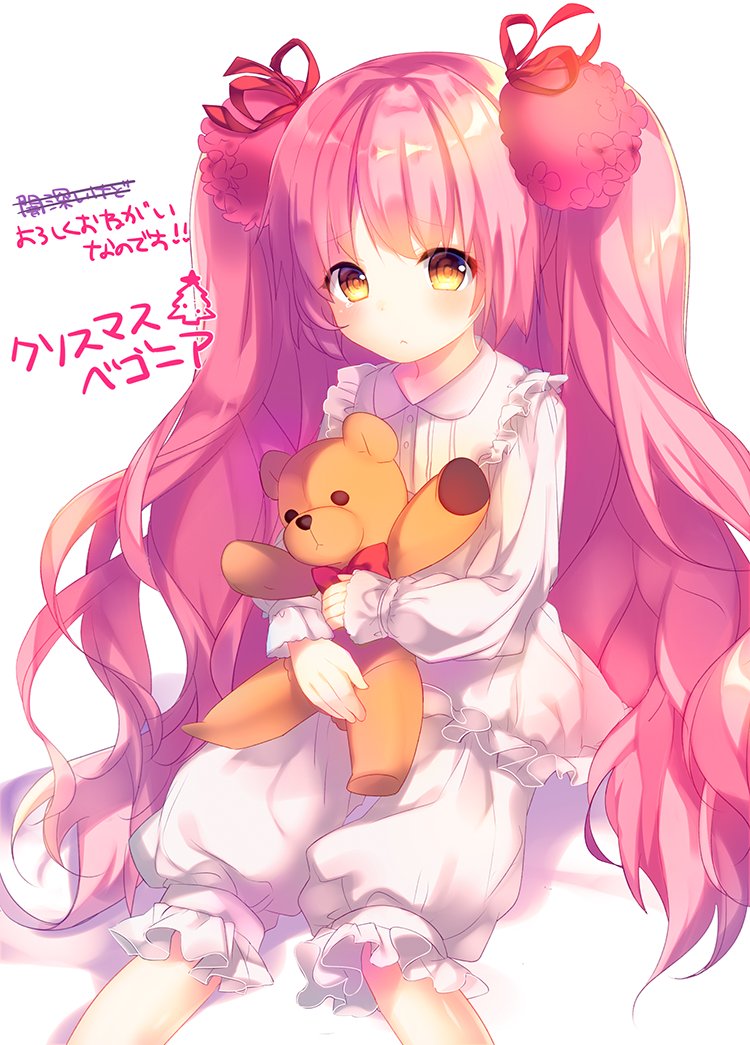 1girl, :<, bloomers, blouse, blush, brown_eyes, christmas_begonia_(flower_knight_girl), female_focus