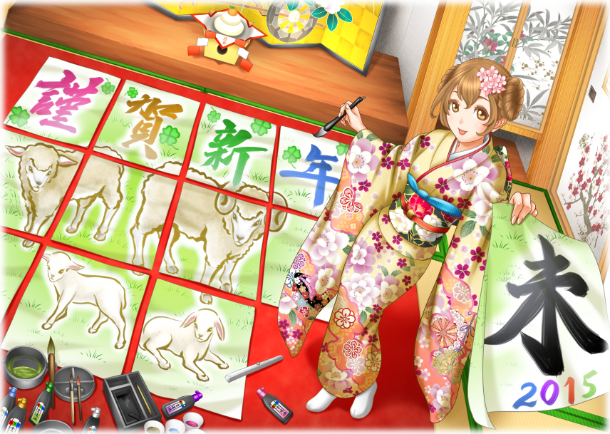 1girl, ash_(bgash0207), blush, brown_eyes, brown_hair, female_focus, flower, hair_flower