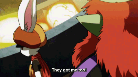 10s, 1boy, 1girl, animated, animated_gif, dragon_ball, dragon_ball_super, flat_chest, furry, hakaishin, hat, lowres, monster_girl, one_eye_closed, rabbit, red_eyes, sidra, sorrel_(dragon_ball), v, wink