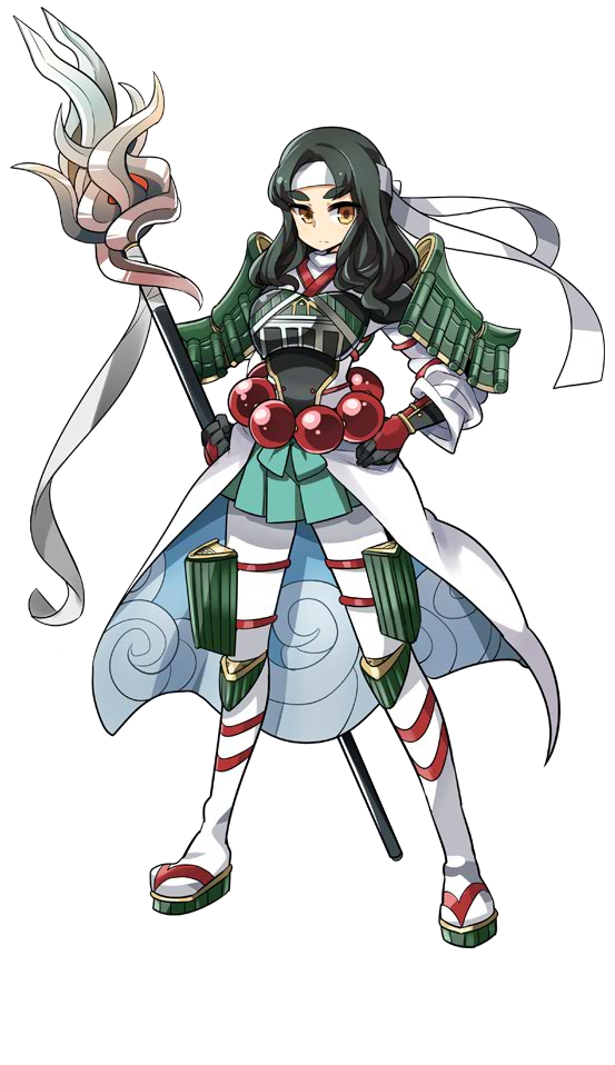 1girl, armor, artist_request, beads, female_focus, full_body, green_hair, hachimaki