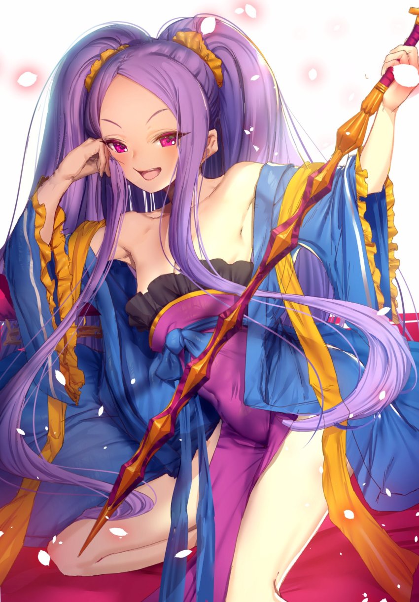 >:d, 1girl, :d, armpits, assassin_of_the_nocturnal_castle, bad_id, bad_twitter_id, bare_shoulders