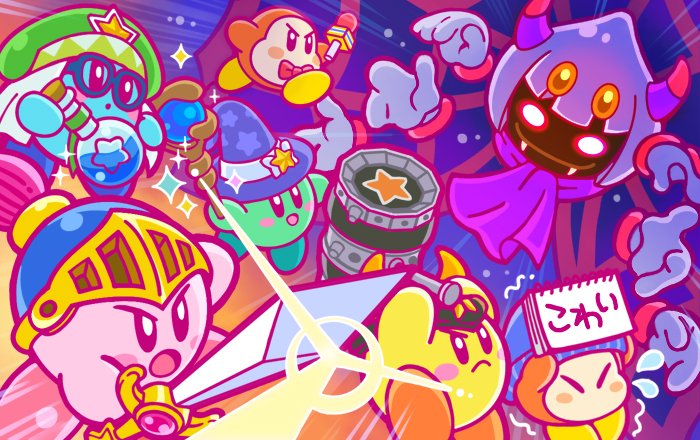 alternate_color, angry, beam_mage_(team_kirby_clash), beanie, bespectacled, blunt_bangs, blush_stickers, bob_cut