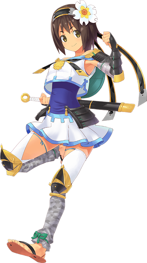 1girl, armpits, artist_request, brown_hair, female_focus, flower, full_body, hair_flower