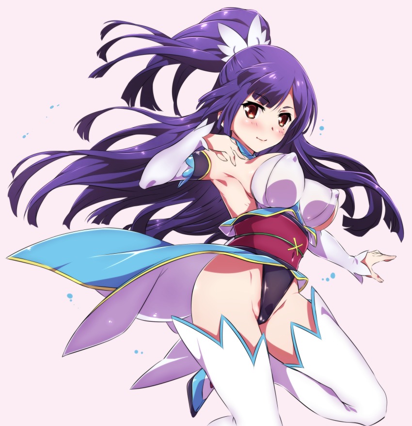 1girl, absurdres, angel_sapphire, armpits, blush, breasts, brown_eyes, cleavage