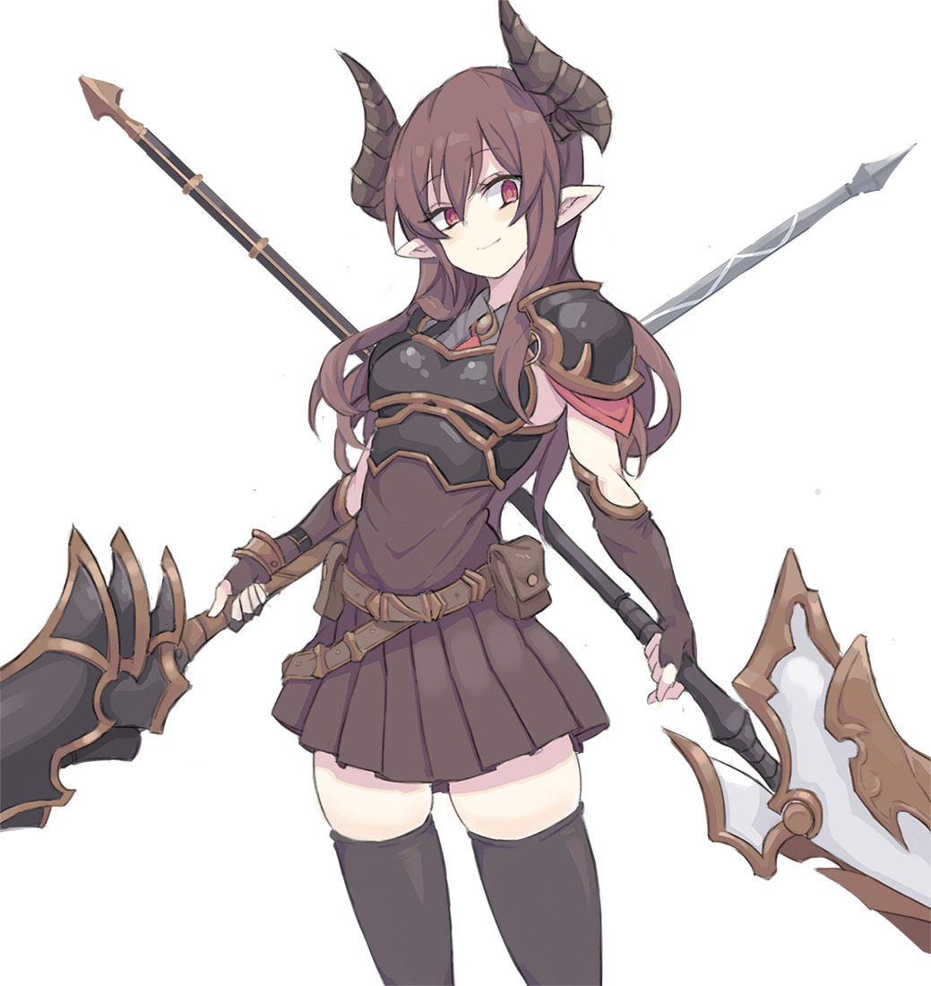 10s, 1girl, armor, belt, black_gloves, black_shirt, black_skirt, black_thighhighs