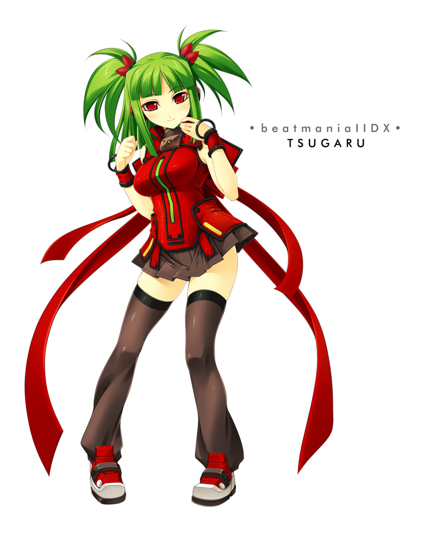 1girl, arm_warmers, beatmania_iidx, beatmania_iidx_8th_style, bemani, blunt_bangs, blush, breasts