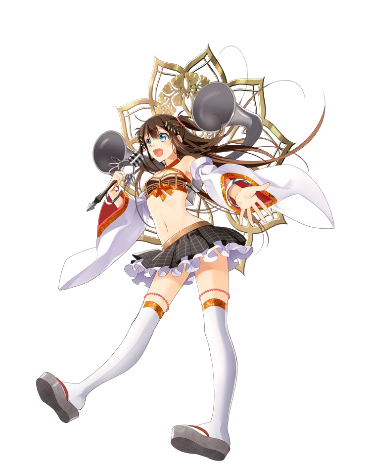 1girl, :d, blue_eyes, brown_hair, checkered_clothes, checkered_skirt, detached_sleeves, dutch_angle