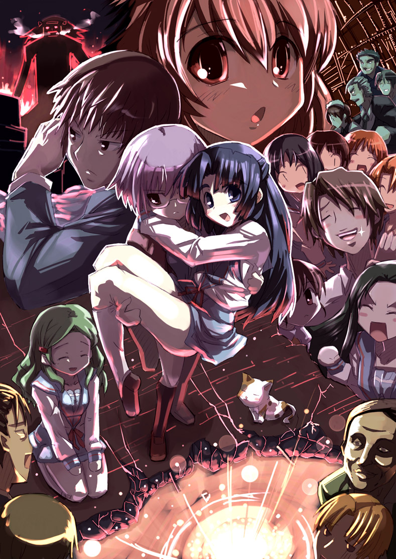 00s, 6+boys, 6+girls, arakawa_(suzumiya_haruhi), asahina_mikuru, asakura_ryoko, calico_(pattern), calico_cat, celestial_(suzumiya_haruhi), computer_club_president_(suzumiya_haruhi), enoz, everyone, kimidori_emiri, koizumi_itsuki, kunikida_(suzumiya_haruhi), kyon, kyon_no_imouto, mori_sonou, multiple_boys, multiple_girls, nagato_yuki, school_uniform, senior, serafuku, shamisen_(suzumiya_haruhi), shinjin, suzumiya_haruhi_no_yuuutsu, tamaru_keiichi, tamaru_yutaka, taniguchi_(suzumiya_haruhi), tokyo_(great_akuta), tsuruya