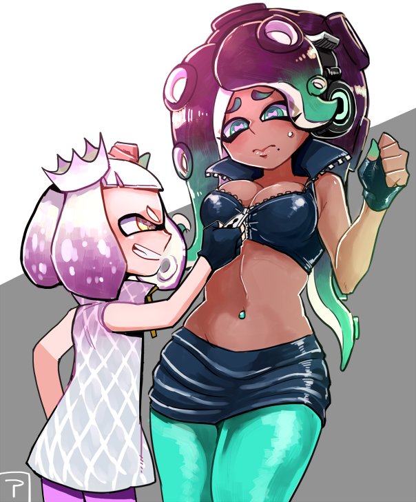 2girls, marina_(splatoon), multiple_girls, nintendo, nishimatsuya, octoling, pearl_(splatoon), splatoon_(series), splatoon_2